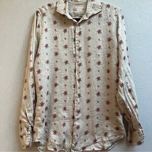 Camicissima 100% Linen Beige Floral Button Up Shirt Sz 38/ US M